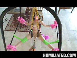 Madison had a blast getting tied up with feather boas on a sex swing and having her throat gagged to keep this little dirty legal age teenager slut from making too much noise. Her legs were widen wide open and was trickling with cum, begging to be fucked! We sprayed party string all over and cranked the fuck machine on high just in advance of that babe took a pounding from a hard shlong...